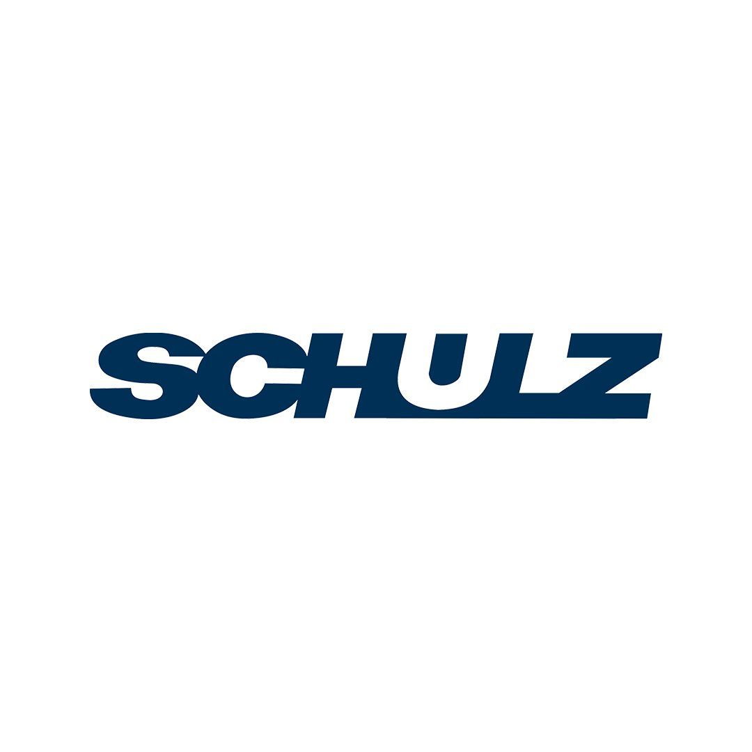 The logo for schulz is blue and white on a white background.