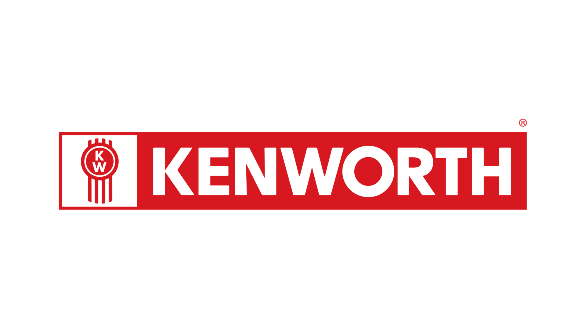 The kenworth logo is red and white on a white background.