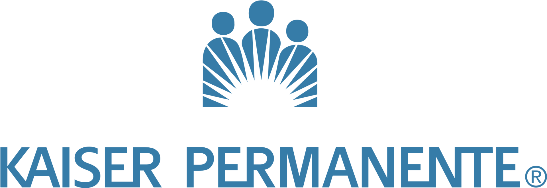 A blue kaiser permanente logo with three people on it