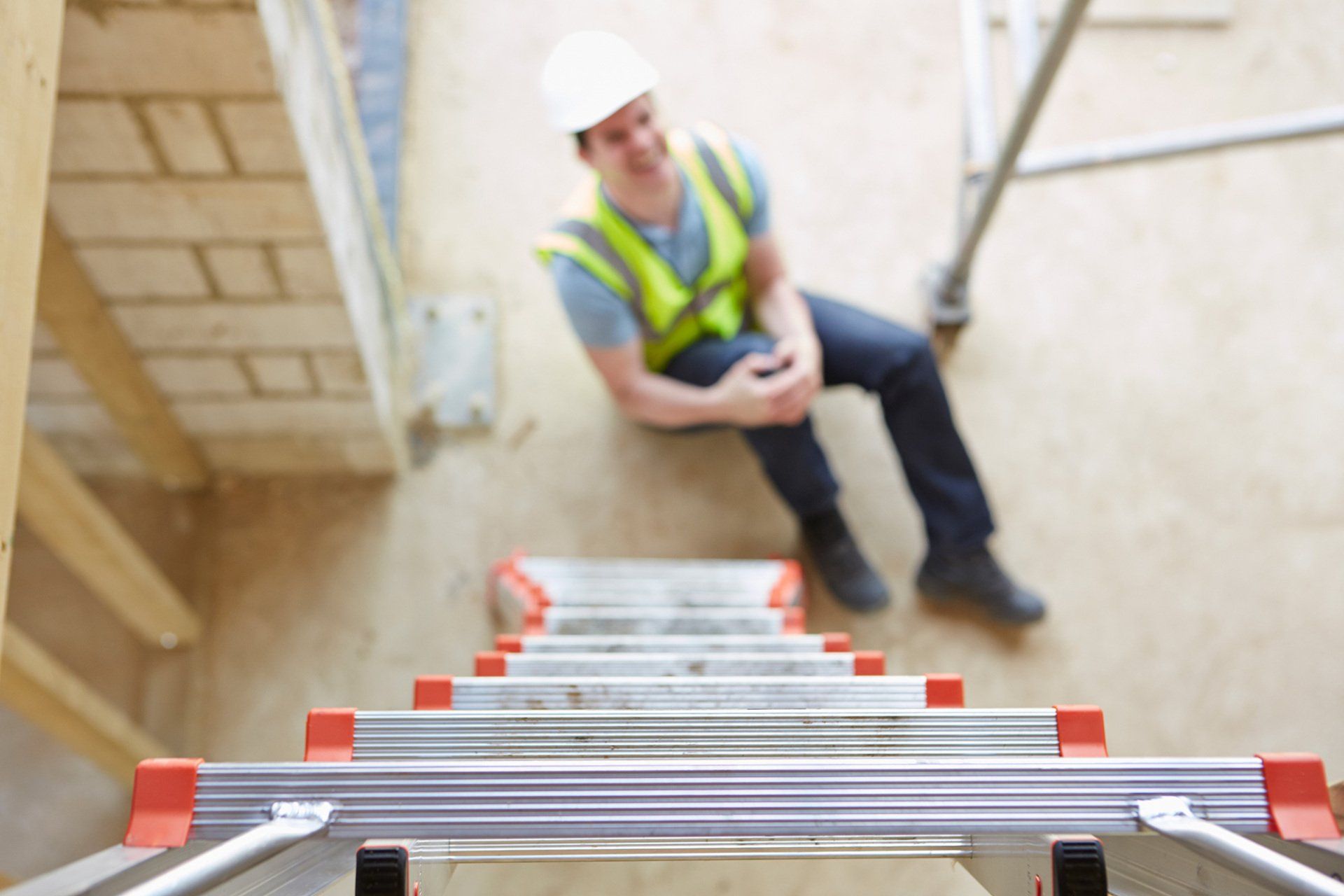 Construction Worker Falling Off Ladder And Injuring Leg