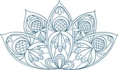A black and white drawing of a lotus flower on a white background.