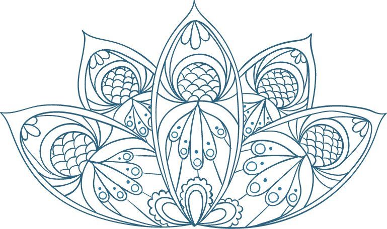 A black and white drawing of a lotus flower on a white background.