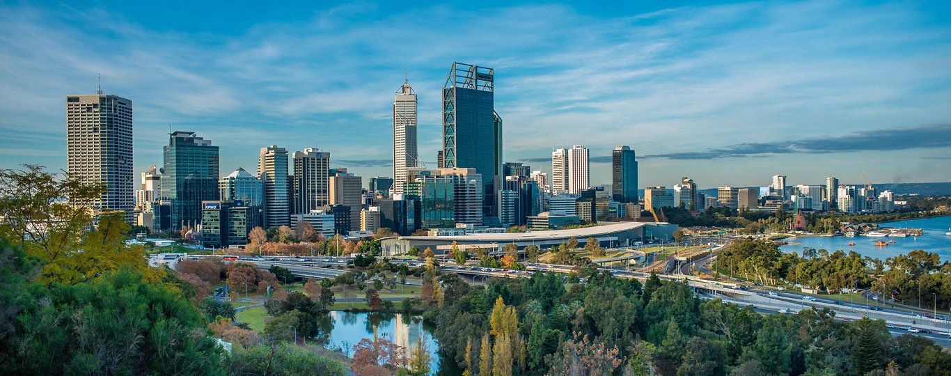 Perth CBD view from Kings Park and Botanic Garden. Western Australia