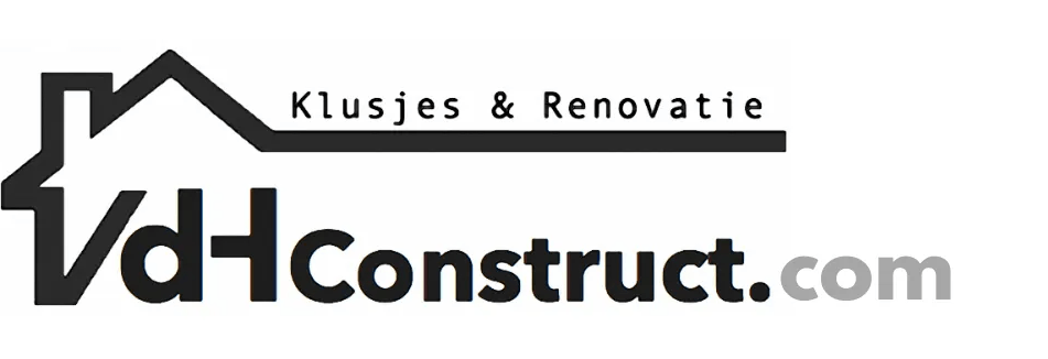 Logo with house outline and text: VdH Construct.com, 