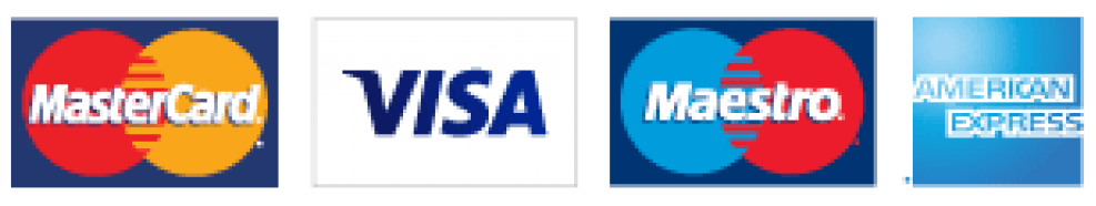 Logos for mastercard visa and american express are shown