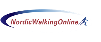 A logo for nordic walking online with a person walking on it.
