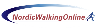 A logo for nordic walking online with a person walking