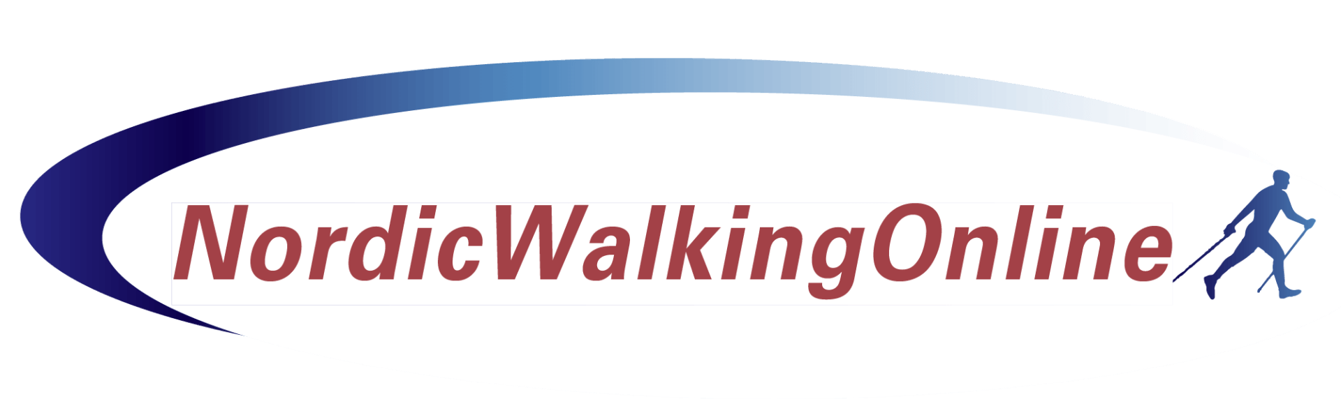 A logo for nordic walking online with a person walking