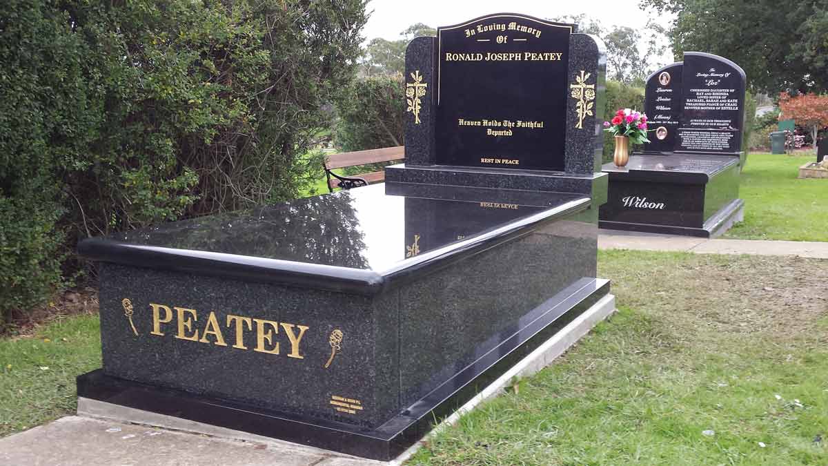 long black headstone