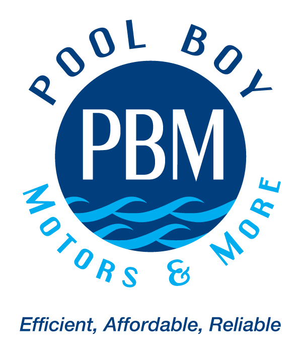 A blue logo for pool boy motors and more