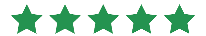 Five green, five-pointed stars aligned horizontally in a row.