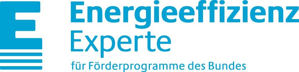 Logo „Energieeffizienz Experte“ mit blauer Schrift auf weißem Hintergrund.