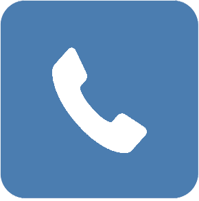 Weißes Telefonhörersymbol auf blauem quadratischem Hintergrund.