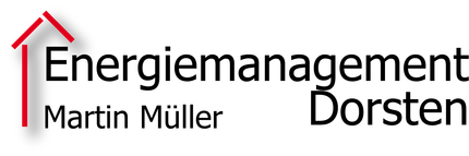 Logo des Energiemanagement Dorsten mit rotem Haussymbol. Im Text ist zusätzlich „Martin Müller“ zu sehen.