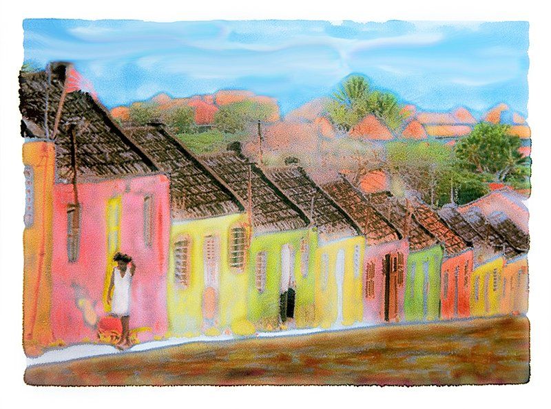 a composite image of paint applied to a color photograph taken in Curacao, Neth. Sntilles.