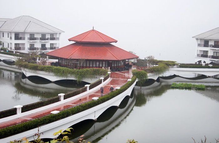 Mist enshrouds a Hanoi, Vietnam hotel