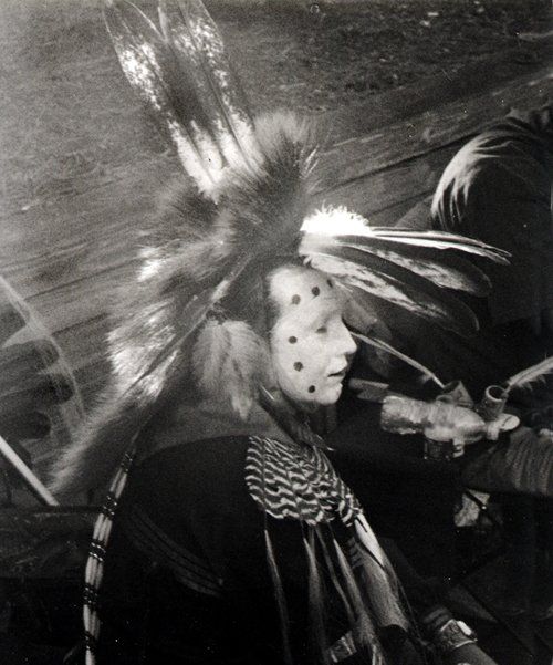 a documentary image of an Indian at a gathering of tribes in Washington state.