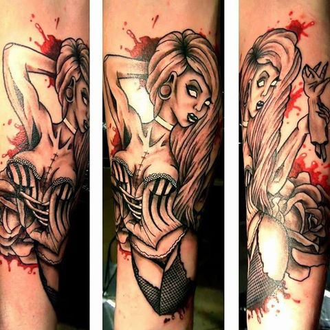 Coloured tattoo on the arms