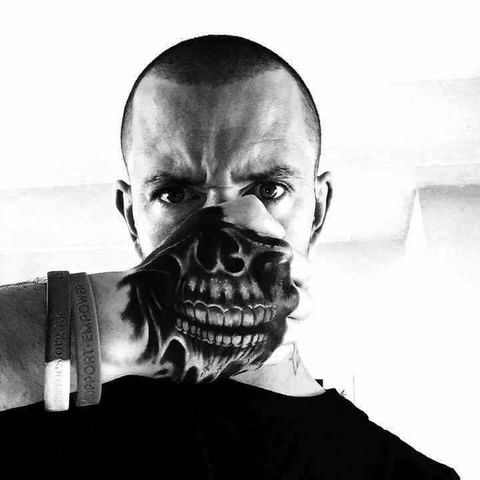 Skull tattoo on the arms