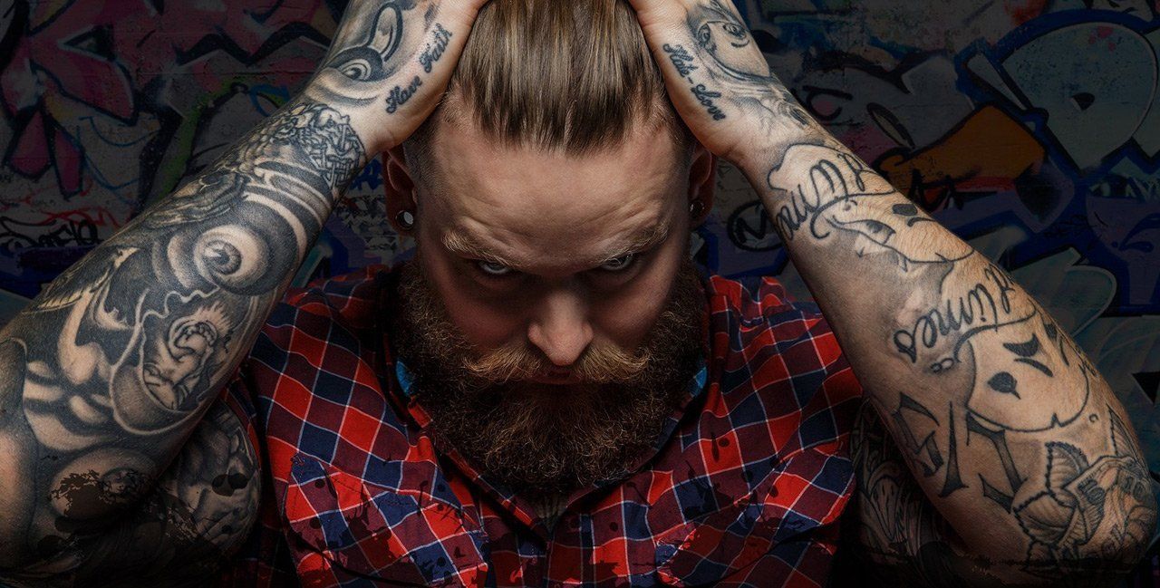 Man with inked hands