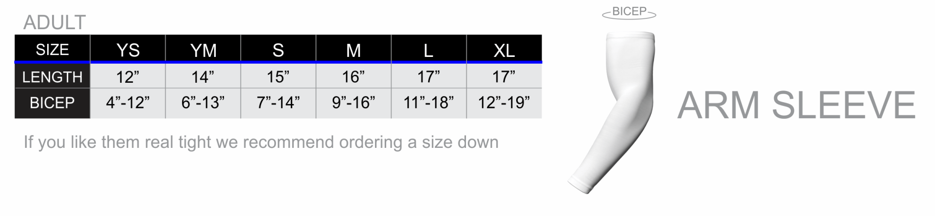 All over print arm sleeve sizing chart zexez