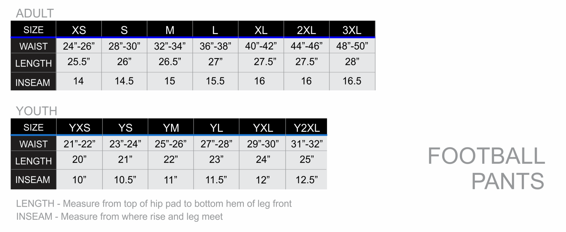 All over print football pants sizing chart zexez