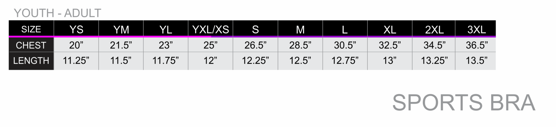 All over print sports bra sizing chart zexez
