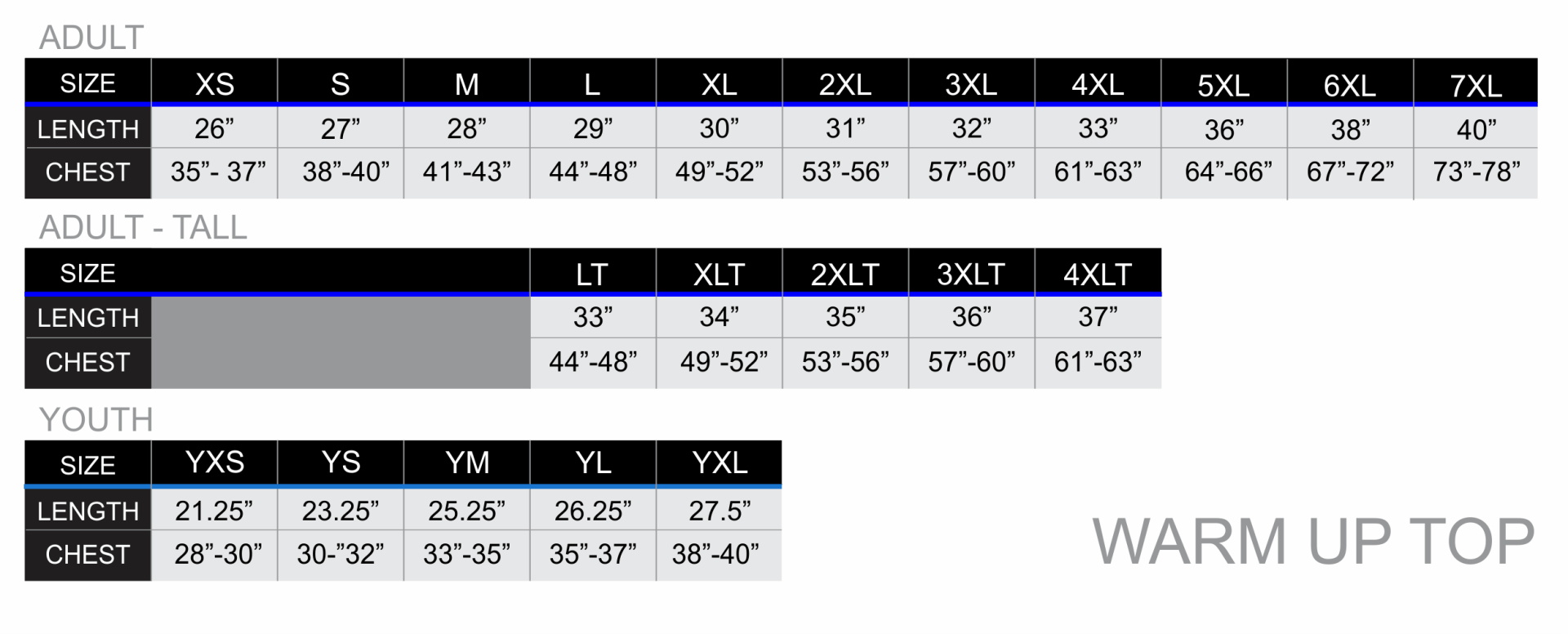 All over print warm up top sizing chart zexez
