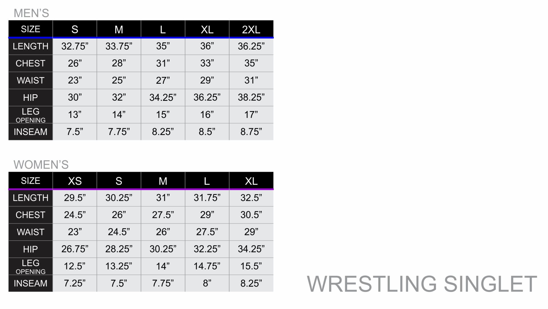 All over print wrestling singlet sizing chart zexez
