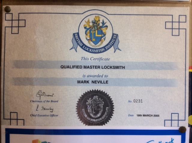 Qualified Master Locksmith Certificate