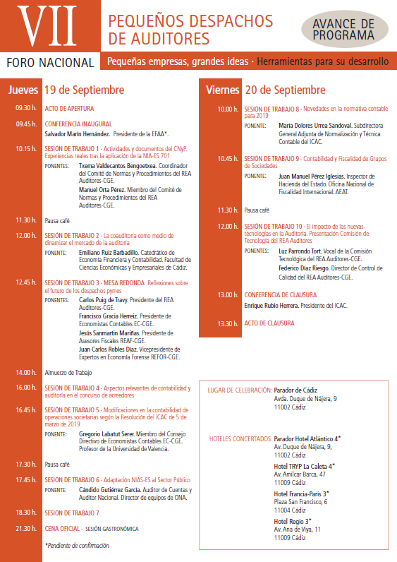 Programa VII Foro Nacional Pequeños Despachos de Economistas Auditores
