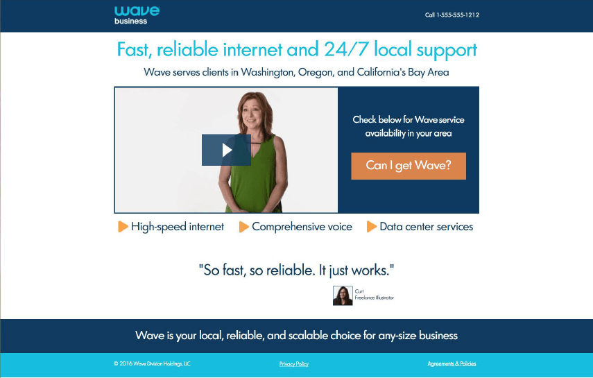 A landing page for a website that says fast reliable internet and 24/7 local support