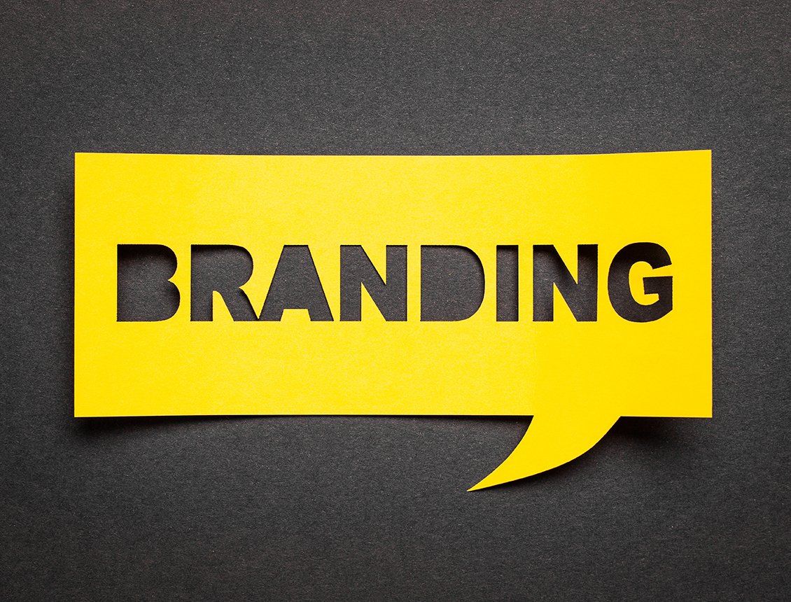 Image of the word branding cutout in a yellow thought bubble Image of the word branding cutout in a yellow thought bubble