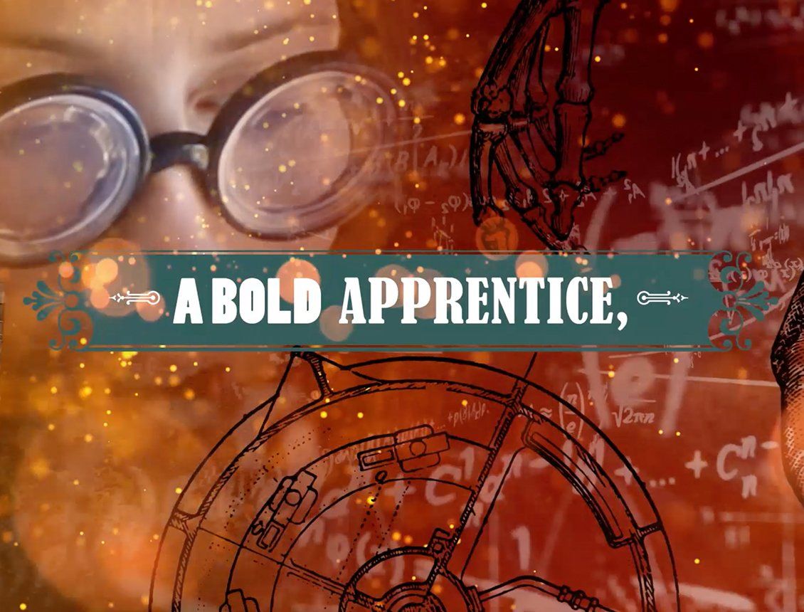 animated video sizzle creative sizzle A person wearing glasses is standing in front of a sign that says a bold apprentice.