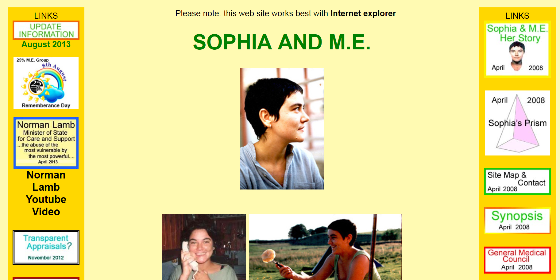 Sophiaandme.org.uk web page