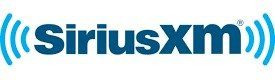A sirius xm logo with blue waves on a white background