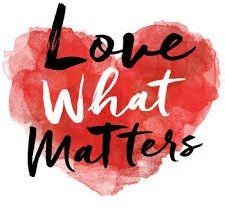 A red heart with the words `` love what matters '' written on it.