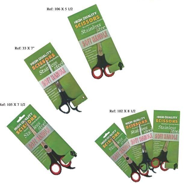 Four green garden shears packages with red-and-black handles on a white background