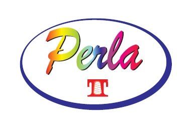 Perla logo with rainbow text inside a blue oval