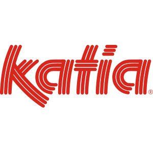 Red stylized “katia” logo with striped letters on a white background