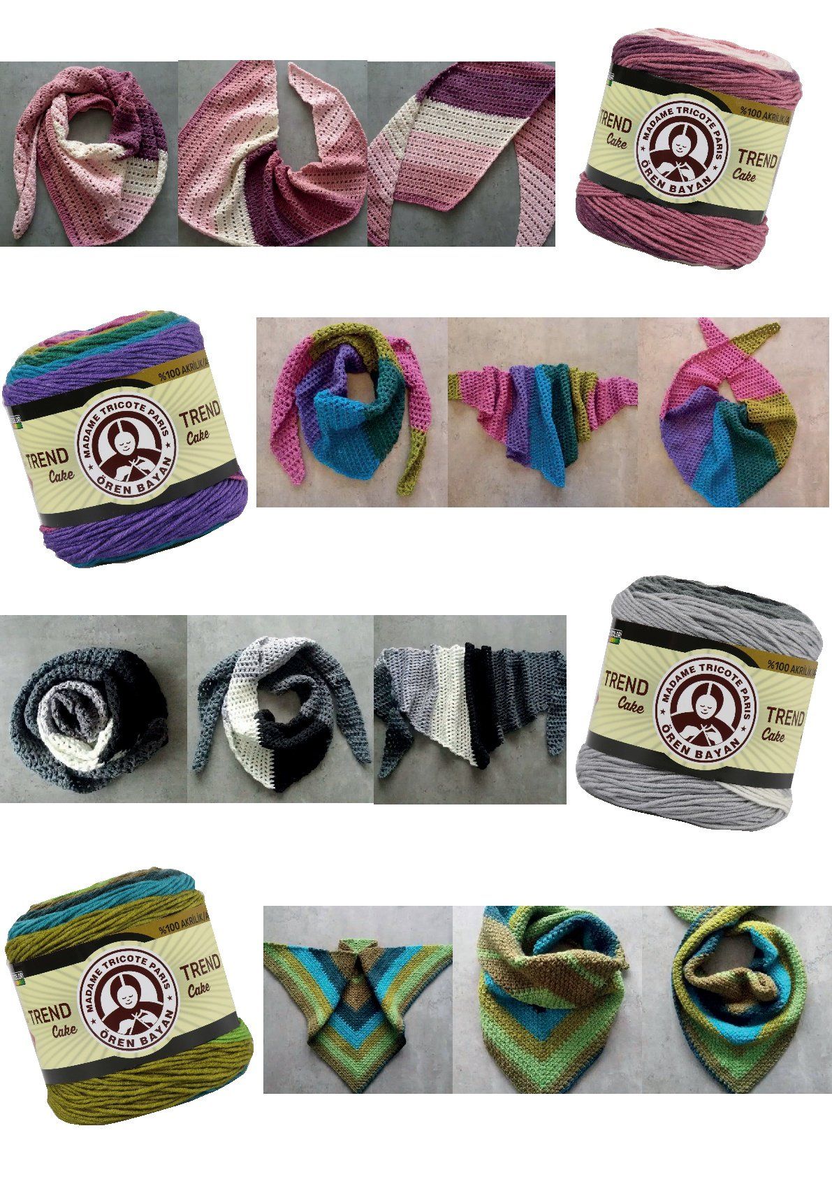 Collage of colorful braided bracelets and rings in pink, purple, blue, black, and gold patterns