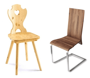 Due sedute in legno chiaro e scuro