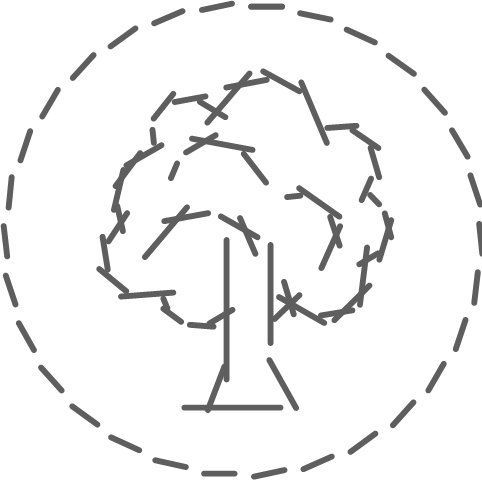 Baumsymbol in einem gestrichelten Kreis.