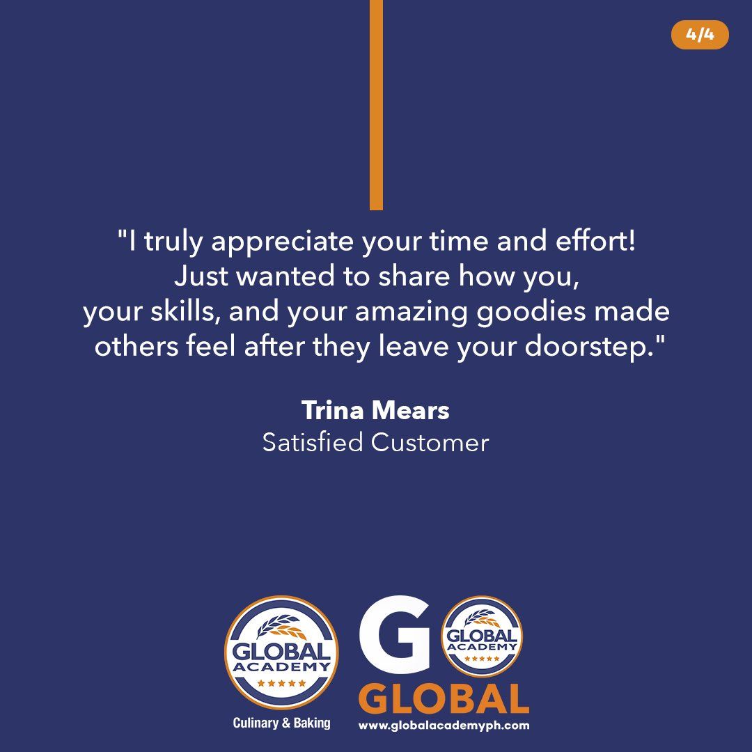 Customer testimonial on a blue background with a thank-you quote and Global logo at the bottom.