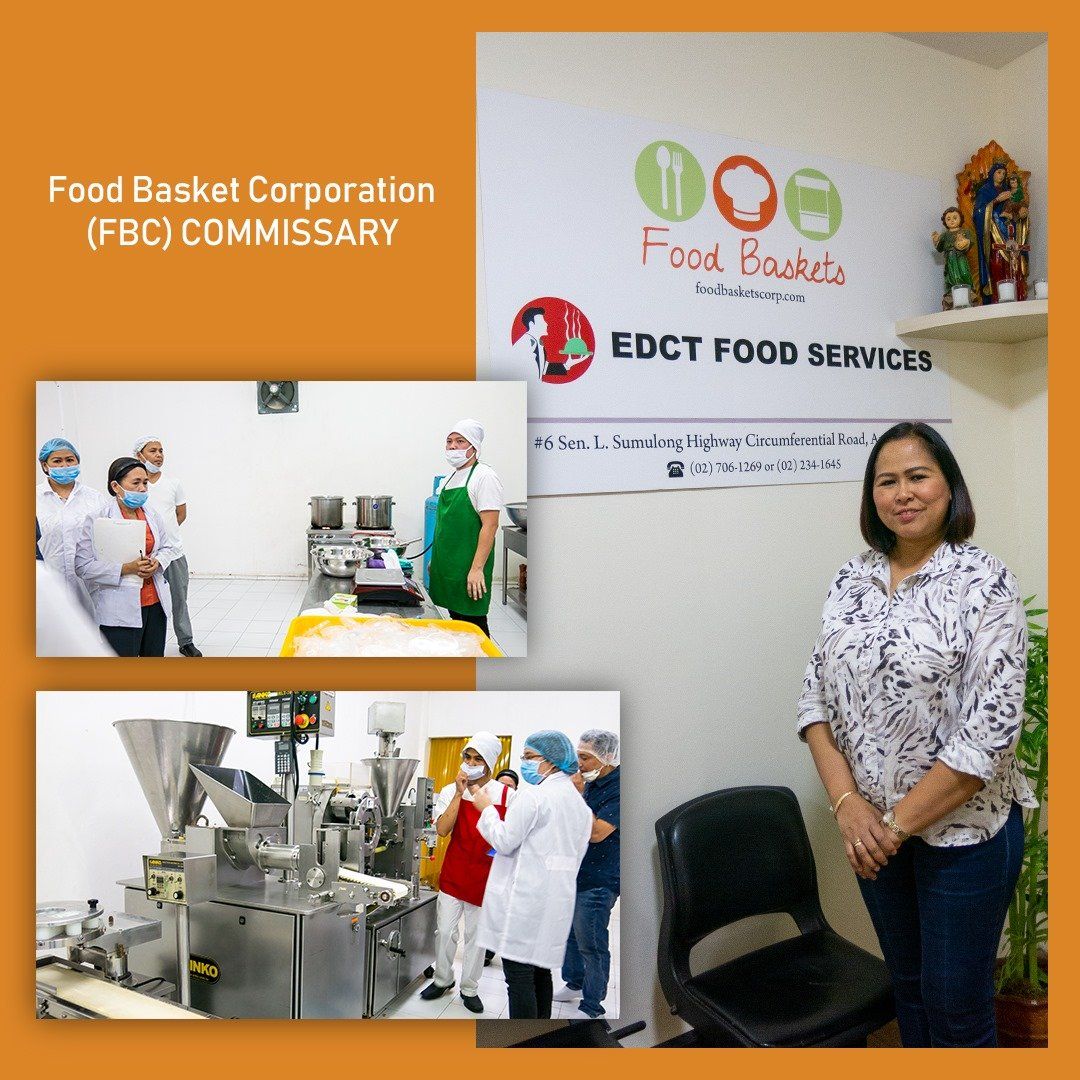 Food Basket Corporation commissary and EDCT Food Service office collage with staff and food prep equipment