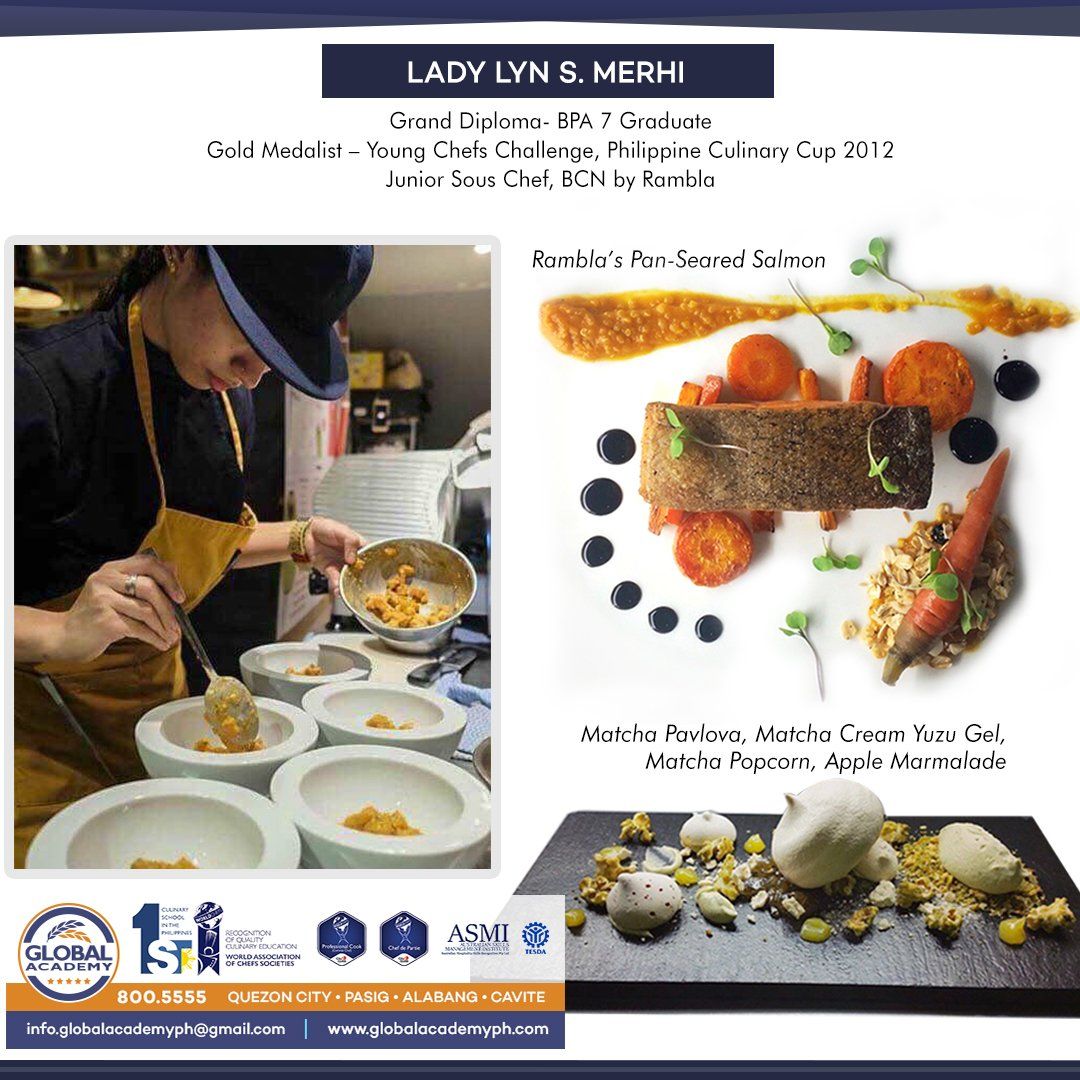 Poster collage of a chef plating dishes and several elegant restaurant food presentations
