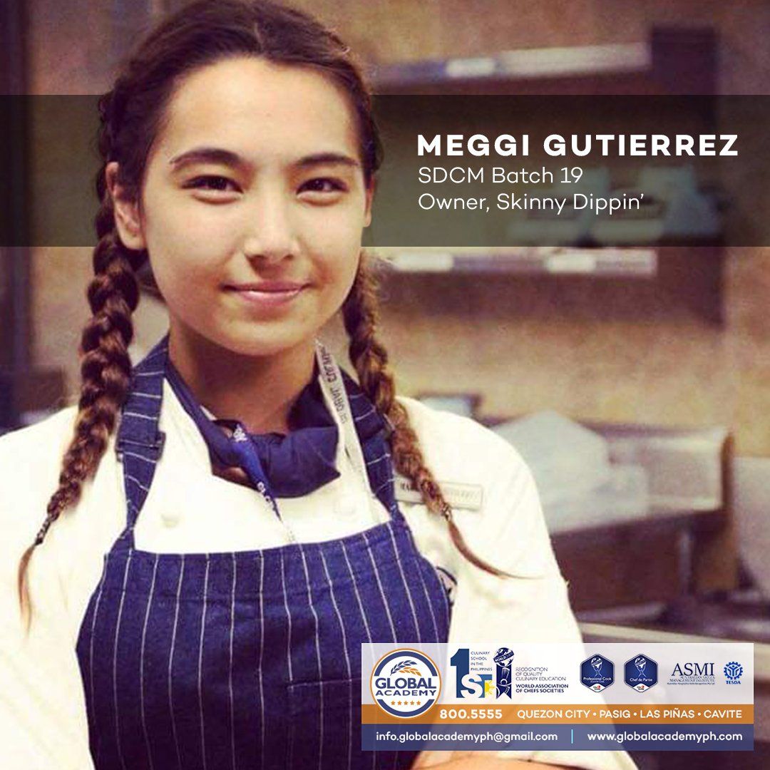 Woman in blue striped apron smiling in kitchen, with text overlay and award logos.