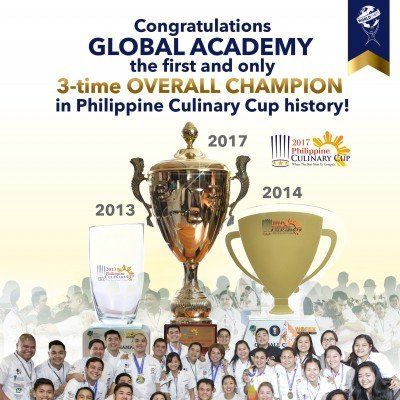 Global Academy celebrates 3-time overall champion in Philippine Culinary Cup, with trophies and team photo