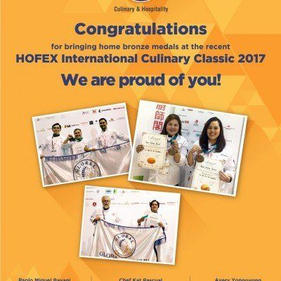 Congratulations banner for HOFEX International Culinary Classic 2017 with bronze medal photos on orange background