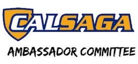 CALSAGA Ambassador Committee logo in blue and gold with shield emblem and hand-lettered text
